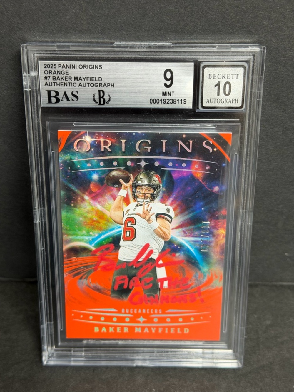 2024 Origins Orange - ON CARD AUTOGRAPH Baker Mayfield #204 Fire The Cannons SSP